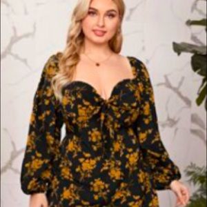 Worn once! Cute Shein dress with sweetheart neckline and tie front & long sleeve